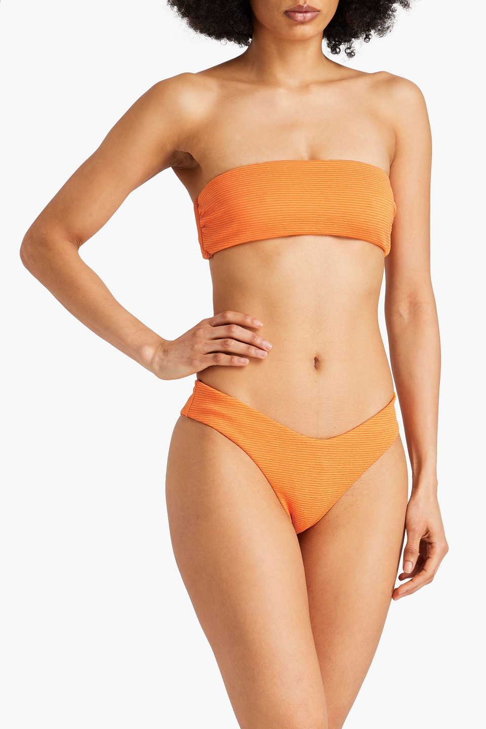 Shop Mara Hoffman Cece Ribbed Low-rise Bikini Briefs In Orange