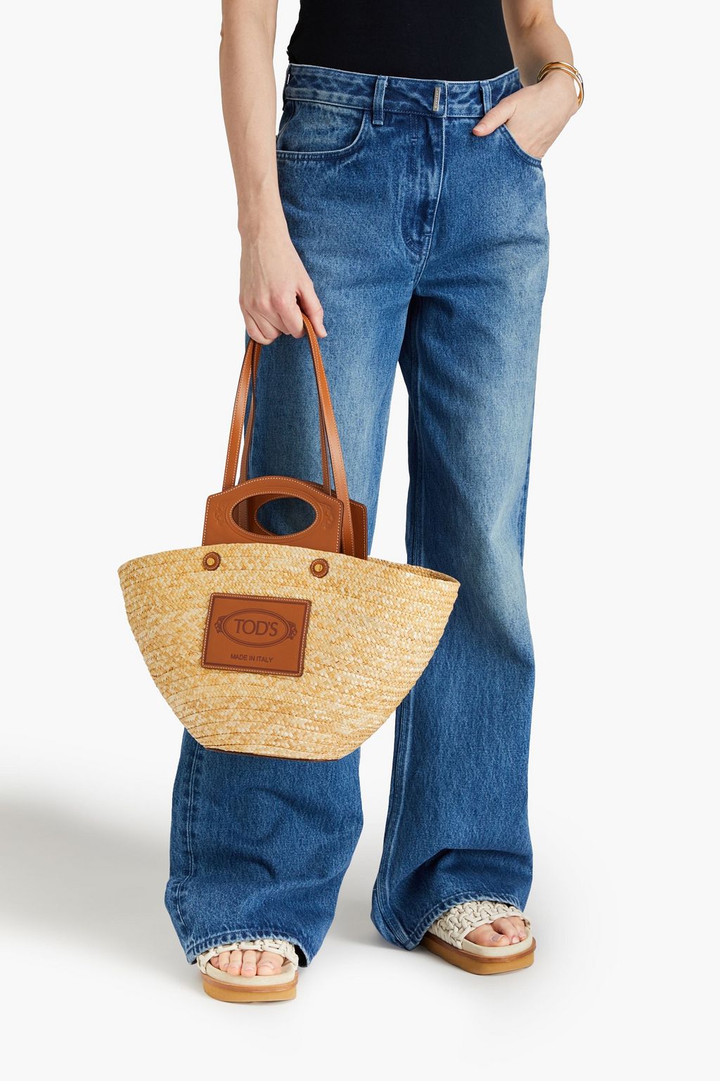 TOD'S Tote Bag aus Stroh mit Lederbesatz