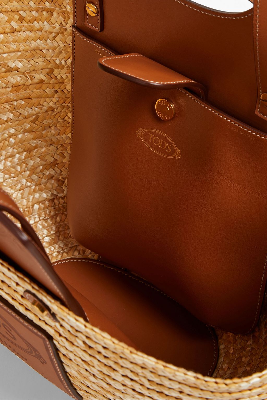 TOD'S Tote Bag aus Stroh mit Lederbesatz