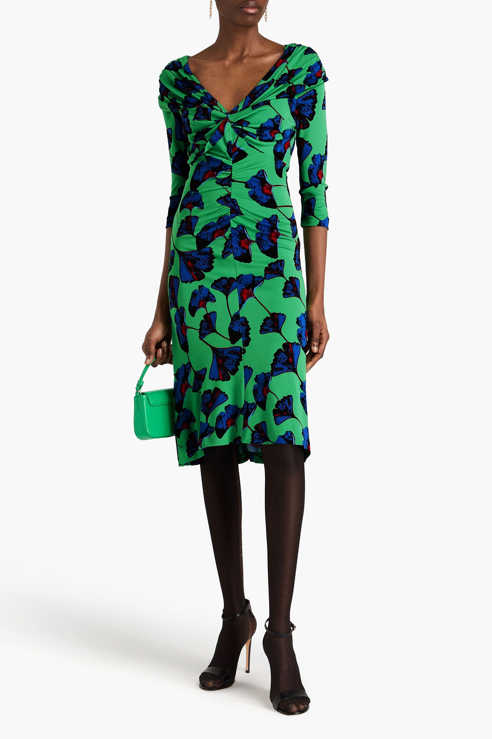 Diane Von Furstenberg Jim Printed Jersey Mini Dress In Leaf Green