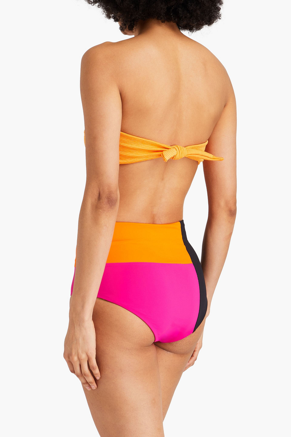 Shop Mara Hoffman Lydia Color-block High-rise Bikini Briefs In Fuchsia