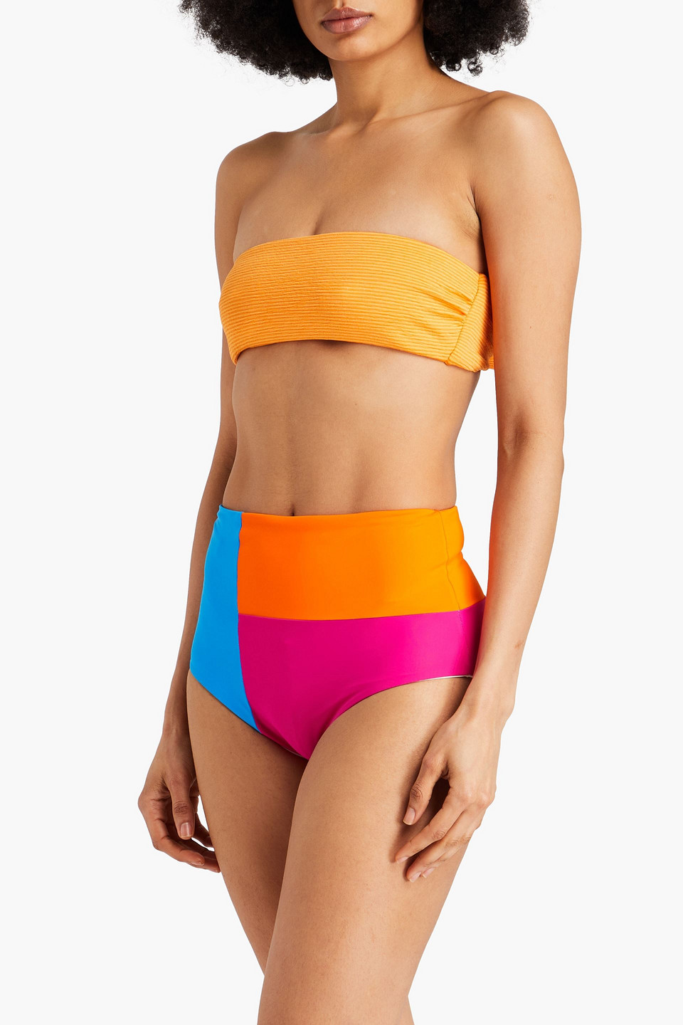 Shop Mara Hoffman Lydia Color-block High-rise Bikini Briefs In Fuchsia