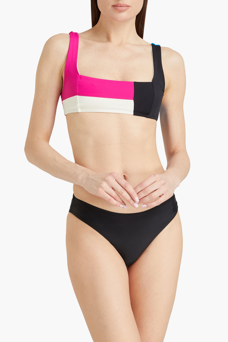 Shop Mara Hoffman Meli Color-block Bandeau Bikini Top In Fuchsia