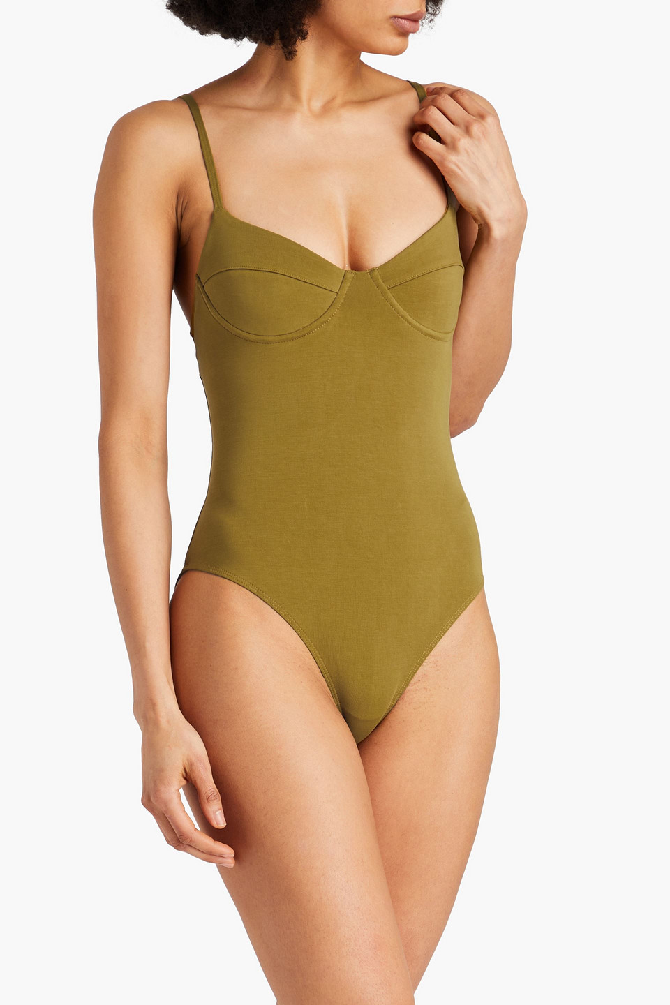 Shop Mara Hoffman Gigi Underwired Swimsuit In Army Green