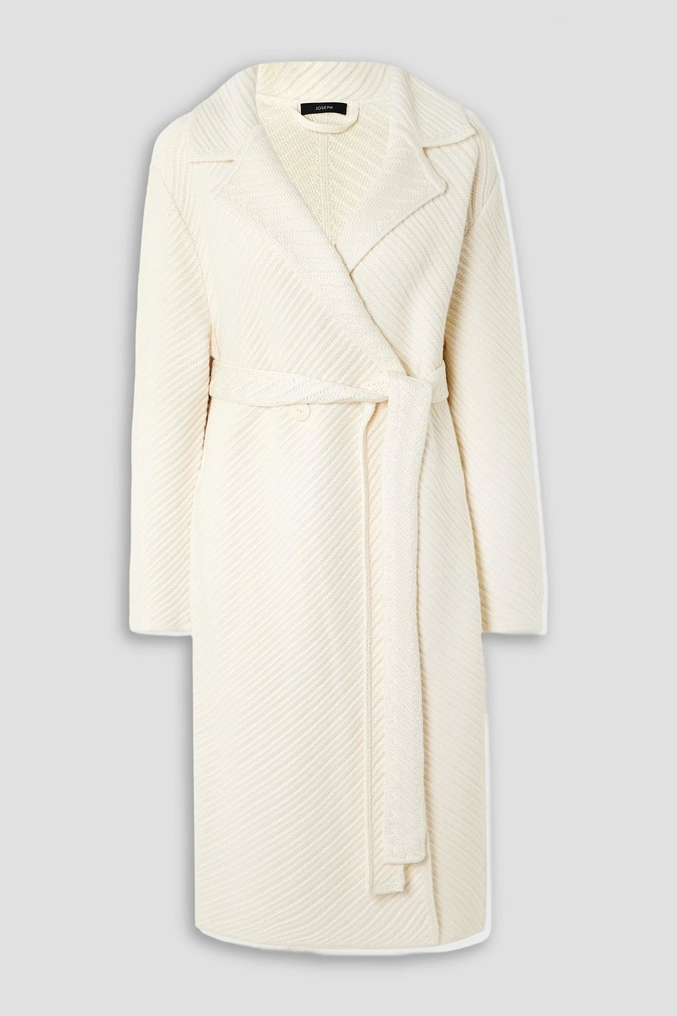 Joseph Belted Double-breasted Ribbed Wool-blend Cardigan In White
