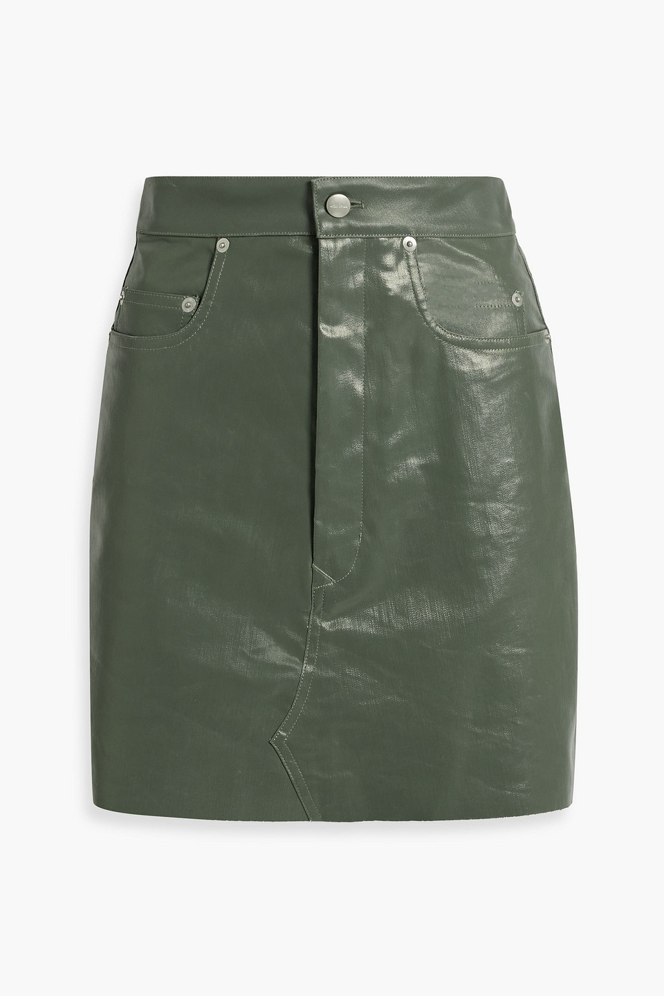 Rick Owens Lido Coated Denim Mini Skirt In Grey Green