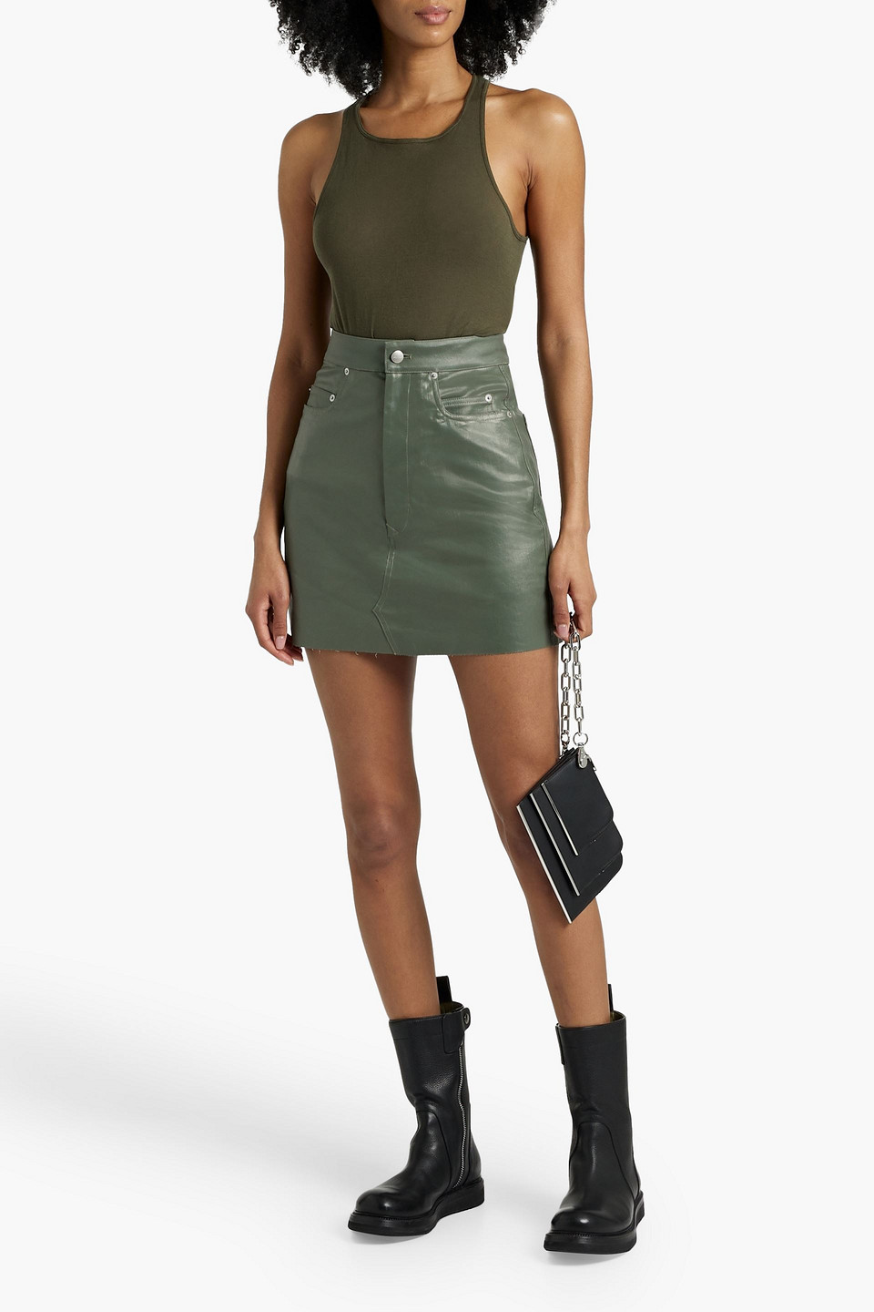 Shop Rick Owens Lido Coated Denim Mini Skirt In Grey Green