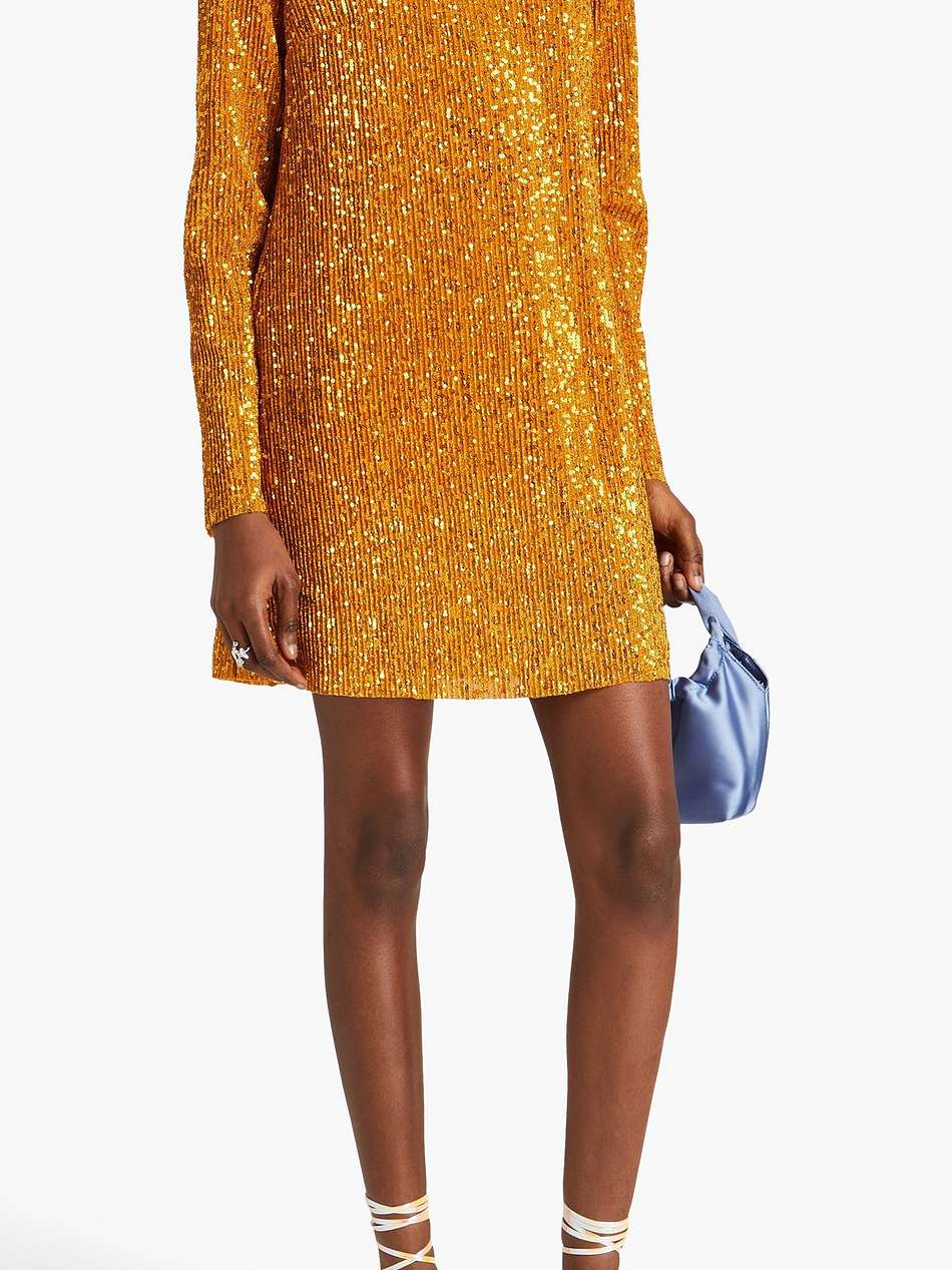 odis sequined plissé-jersey mini dress