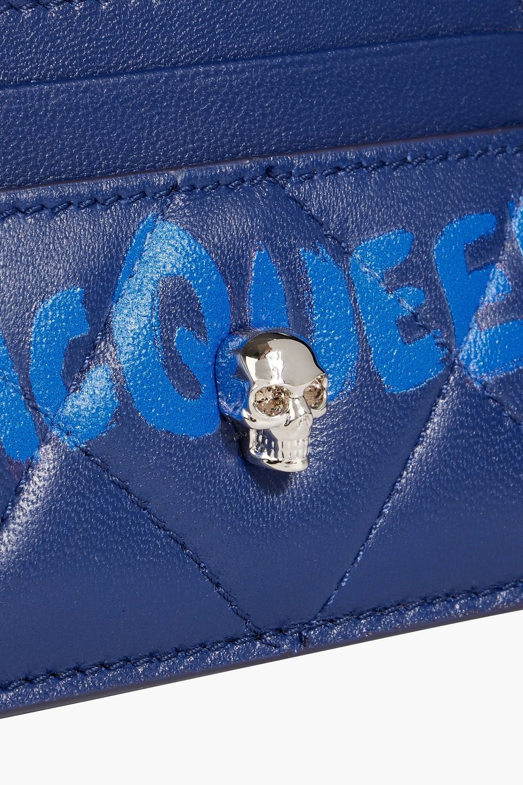 MCQUEEN Skull quilted logo-print leather cardholder