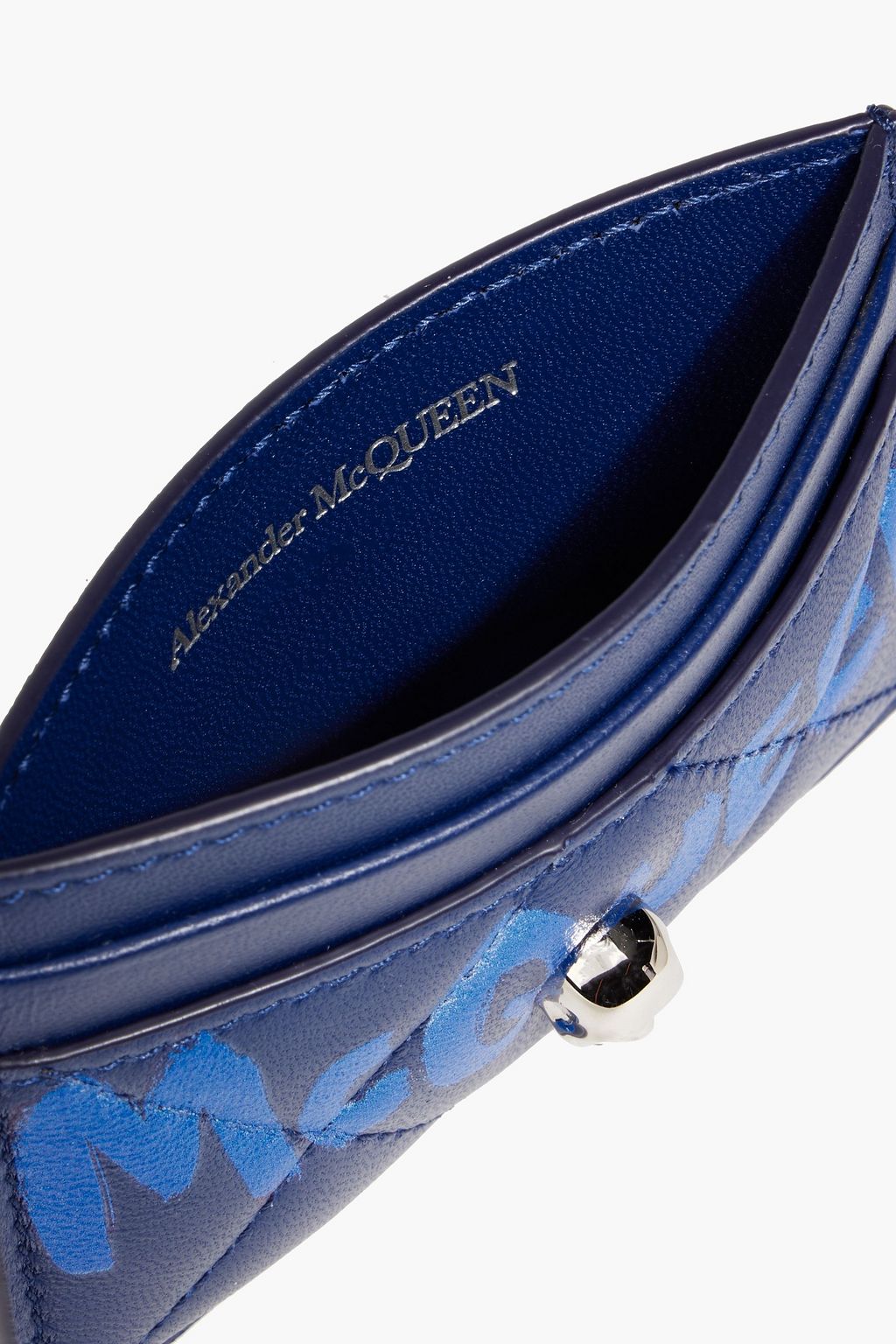 MCQUEEN Skull quilted logo-print leather cardholder