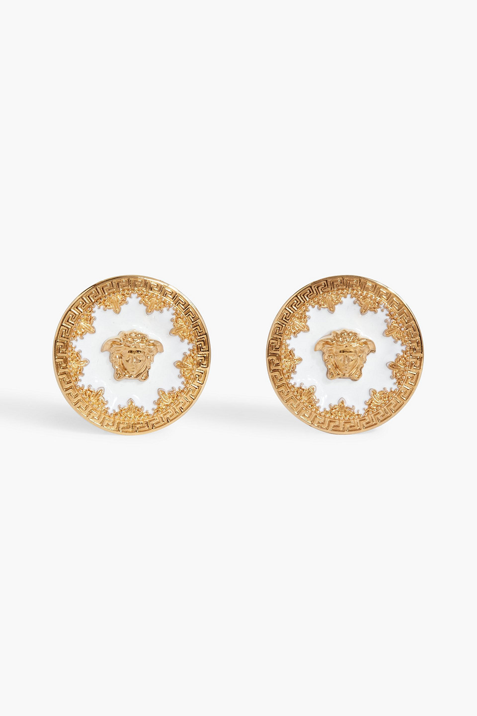 Gold-tone enamel clip earrings