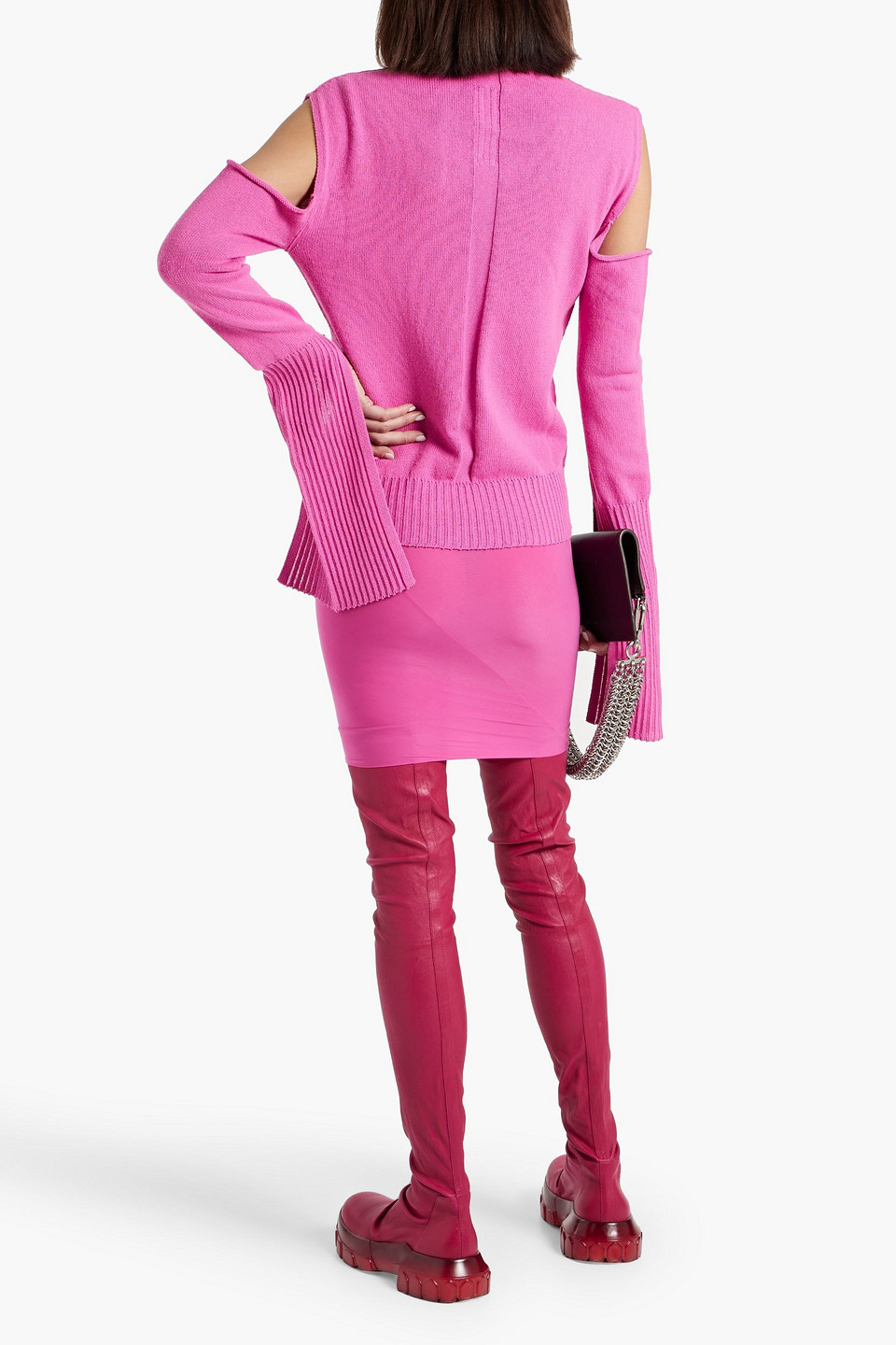 Shop Rick Owens Cold-shoulder Cotton Sweater In Bright Pink