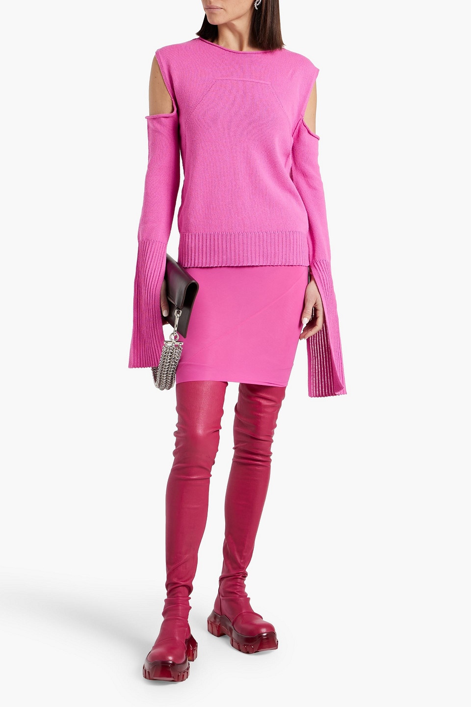 Shop Rick Owens Cold-shoulder Cotton Sweater In Bright Pink