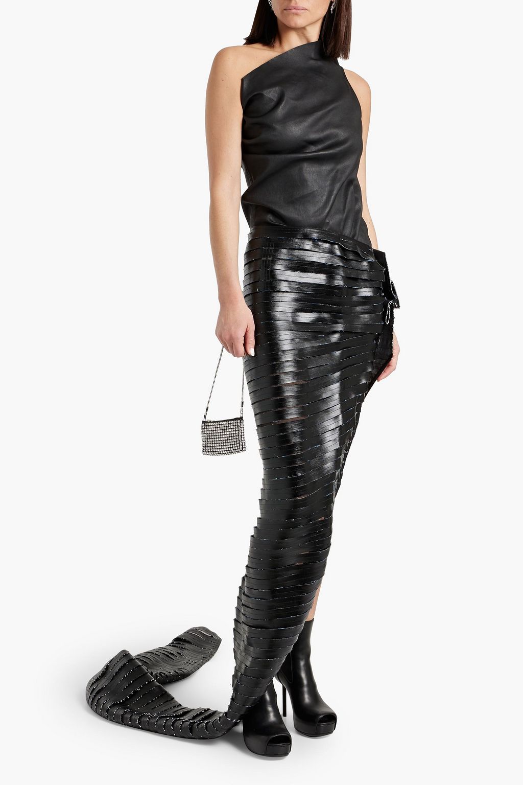 RICK OWENS Sliced coated denim maxi skirt
