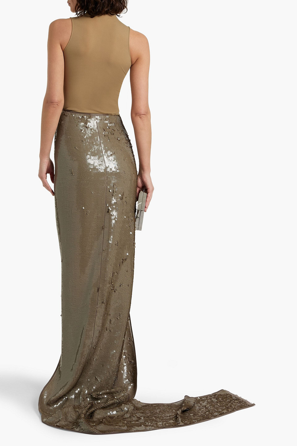 Shop Rick Owens Asymmetric Sequined Chiffon Skirt In Grey Green