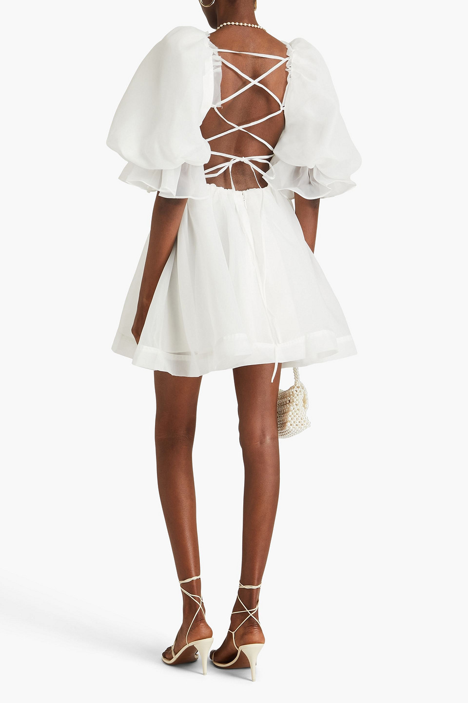 Aje Psychedelia Puff-sleeved Cutout Linen-blend Dress In Off-white