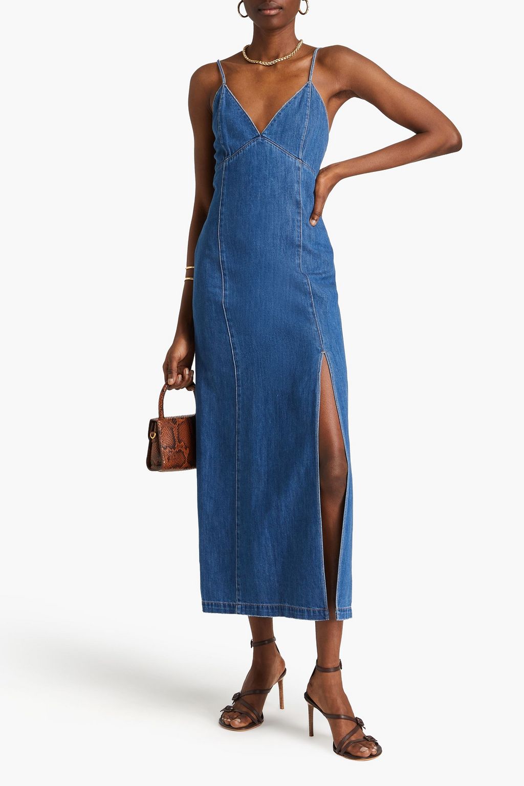 ALICE + OLIVIA JEANS فستان متوسط الطول “أفيري” مصنوع من الدنيم