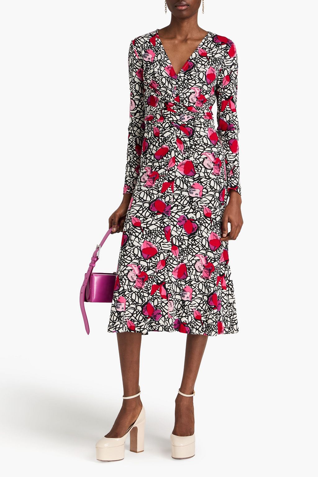 DIANE VON FURSTENBERG فستان "مارشا" متوسط الطول من جيرسي المصنوع من مزيج الصوف واللايوسيل مزين بطبعات