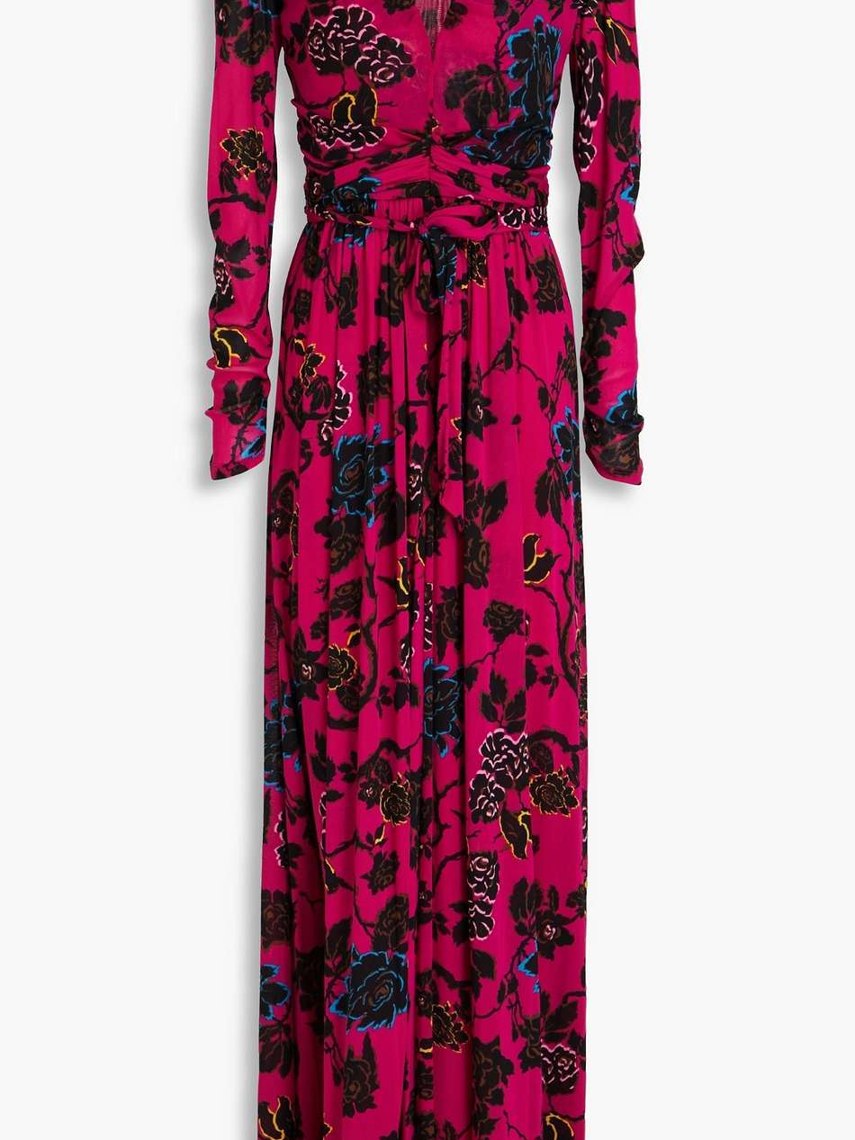 anne floral-print stretch-mesh maxi dress