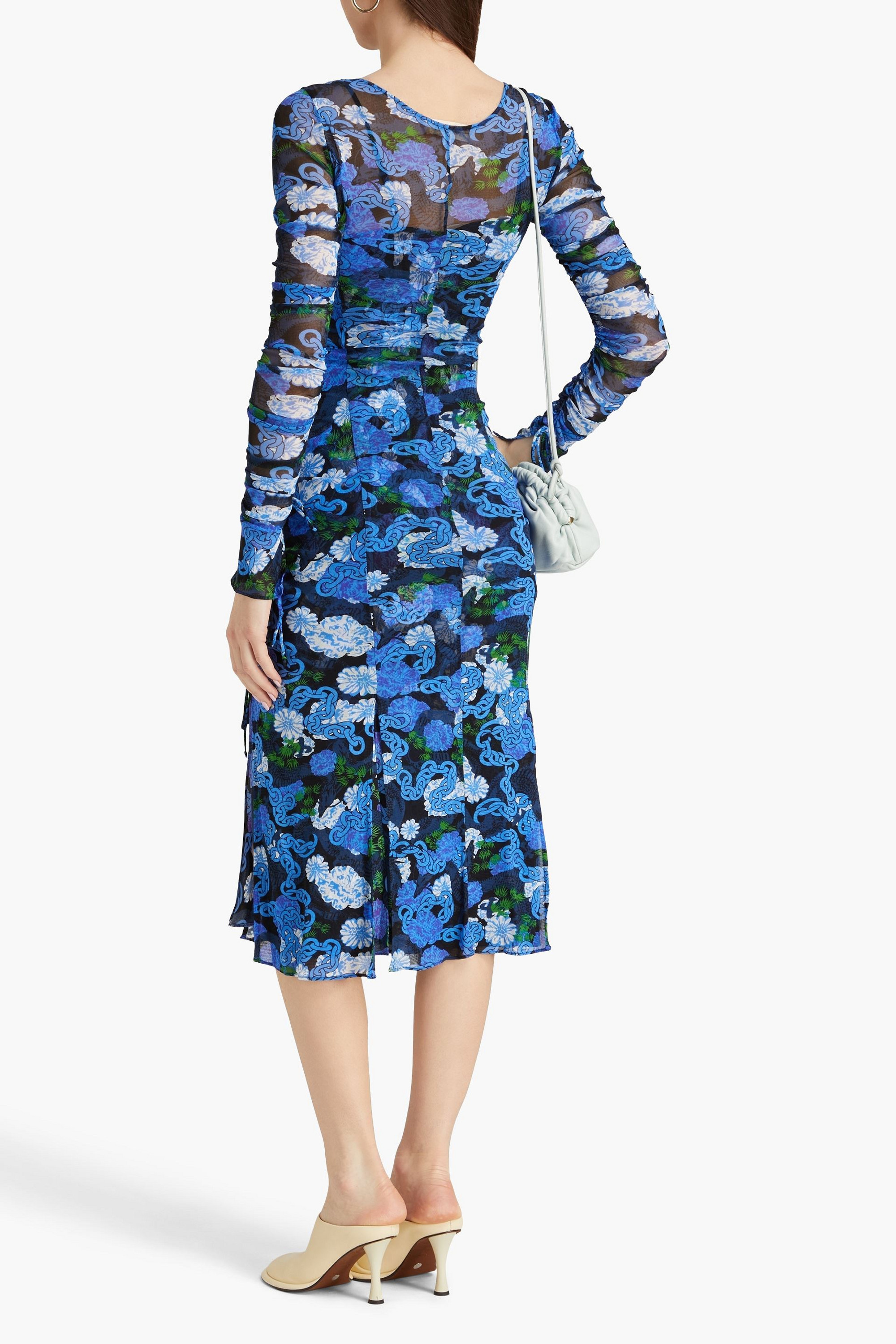 Diane von Furstenberg Corinne ruched printed stretch-mesh midi dress thumbnail