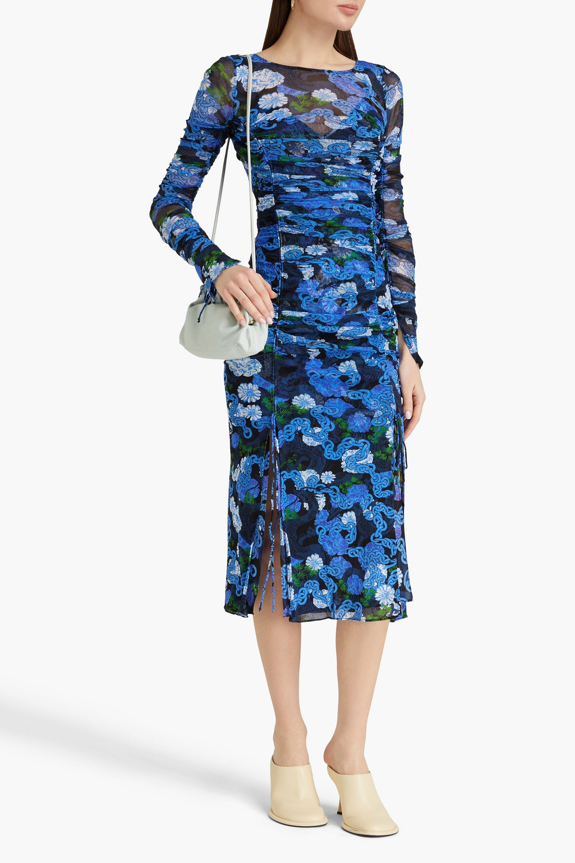 Diane von Furstenberg Corinne ruched printed stretch-mesh midi dress
