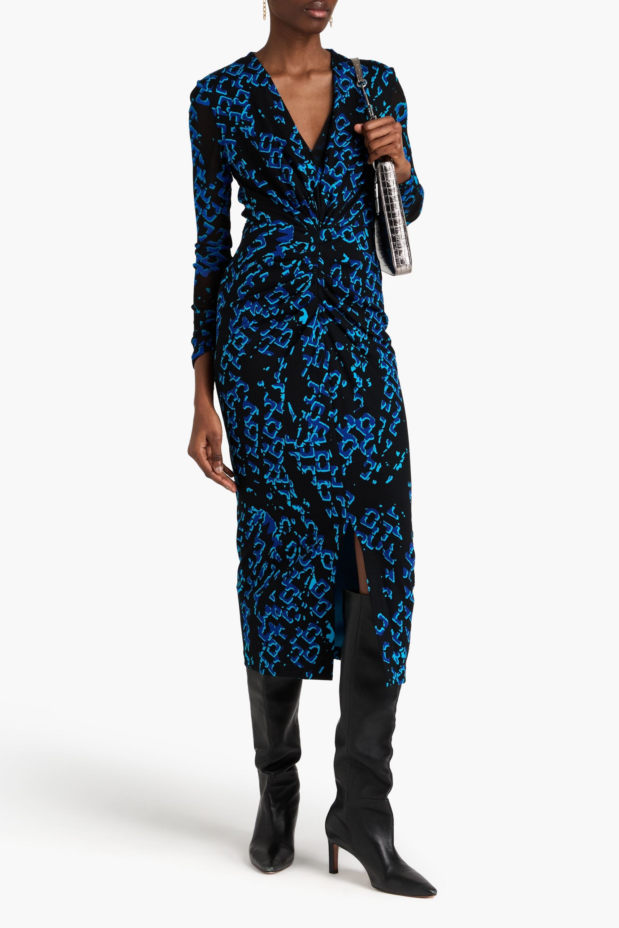 Diane von Furstenberg Hades mesh-paneled printed jersey midi dress
