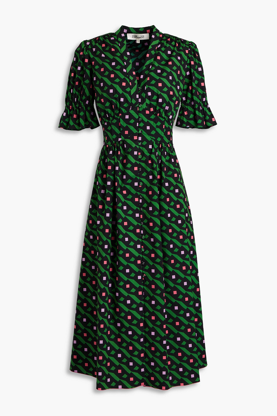 Diane Von Furstenberg Erica Printed Stretch-cotton Poplin Midi Dress In Green