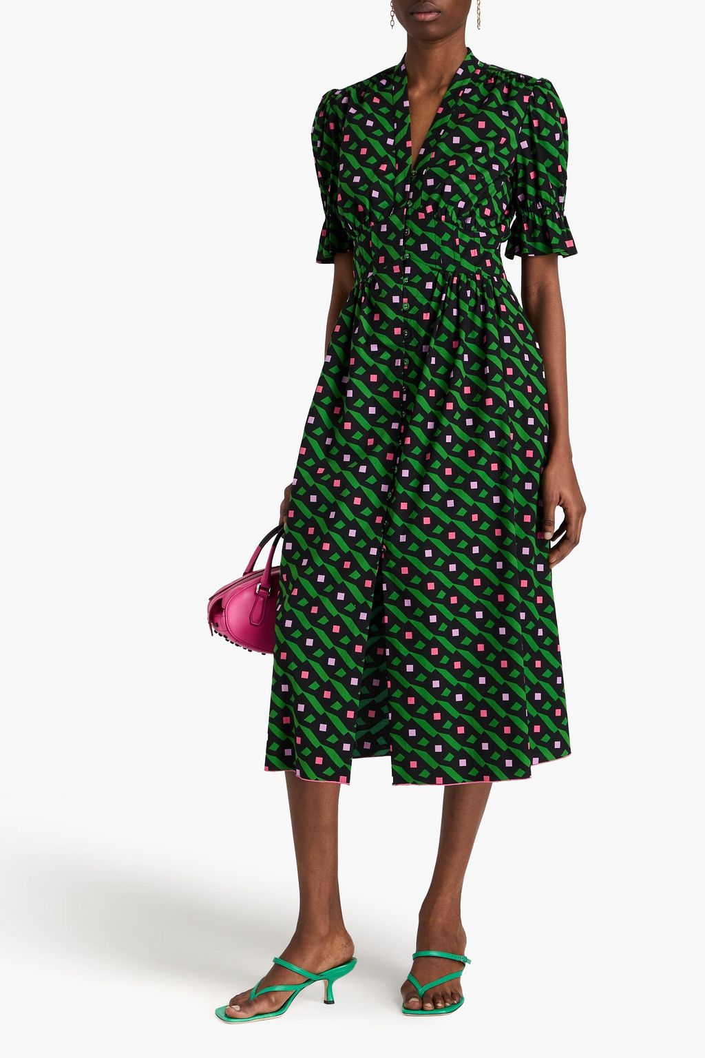 DIANE VON FURSTENBERG 프린트 스트레치 코튼 포플린 미디 드레스