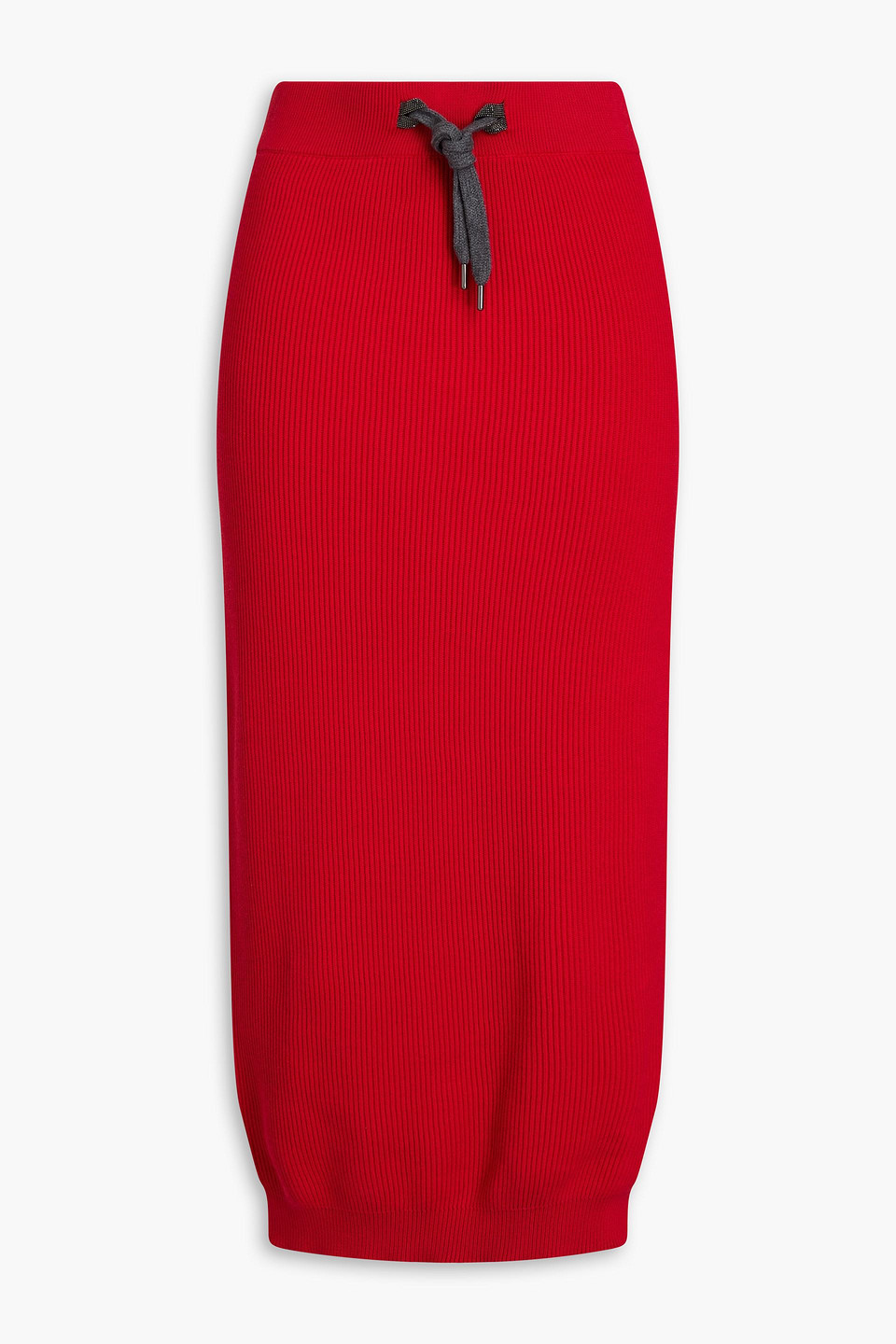 Brunello Cucinelli - Bead-embellished ribbed-knit midi skirt - Red - XXS