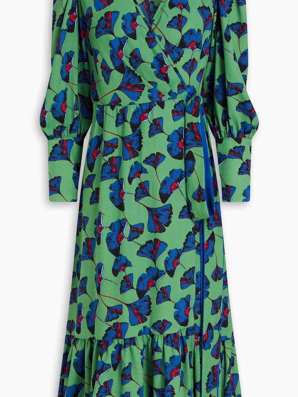 blade gathered floral-print crepe midi wrap dress