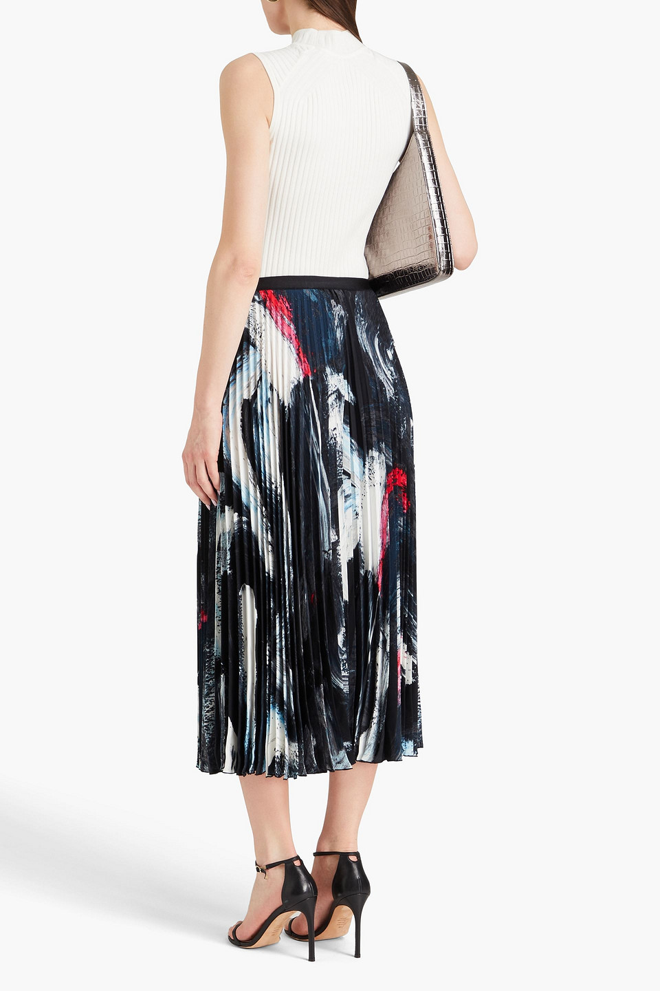 Shop Diane Von Furstenberg Mkayla Pleated Printed Crepe Midi Skirt In Black