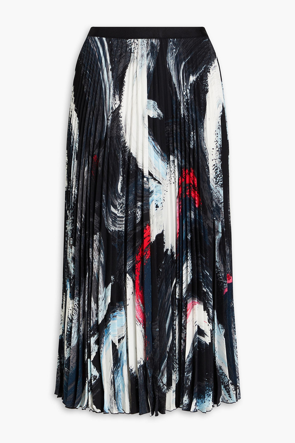 Diane Von Furstenberg Mkayla Pleated Printed Crepe Midi Skirt In Black
