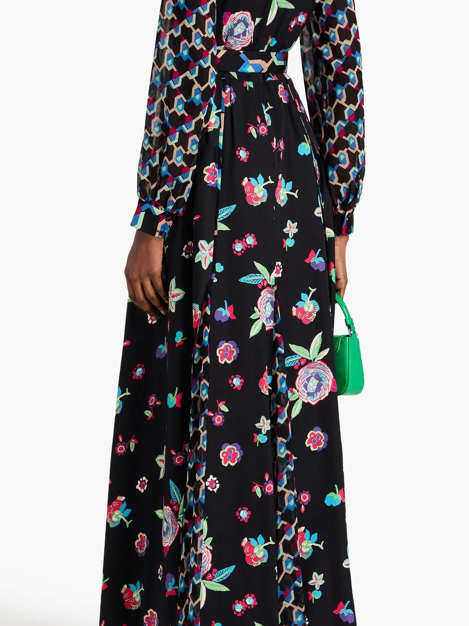 elliot floral-print chiffon-paneled satin maxi dress