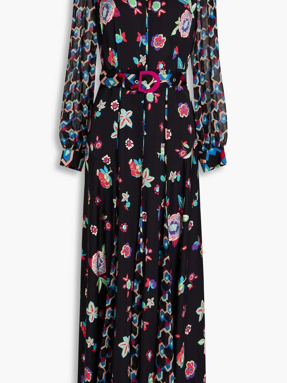 elliot floral-print chiffon-paneled satin maxi dress