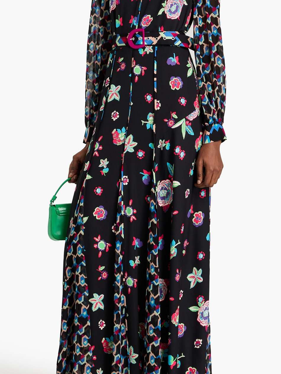 elliot floral-print chiffon-paneled satin maxi dress