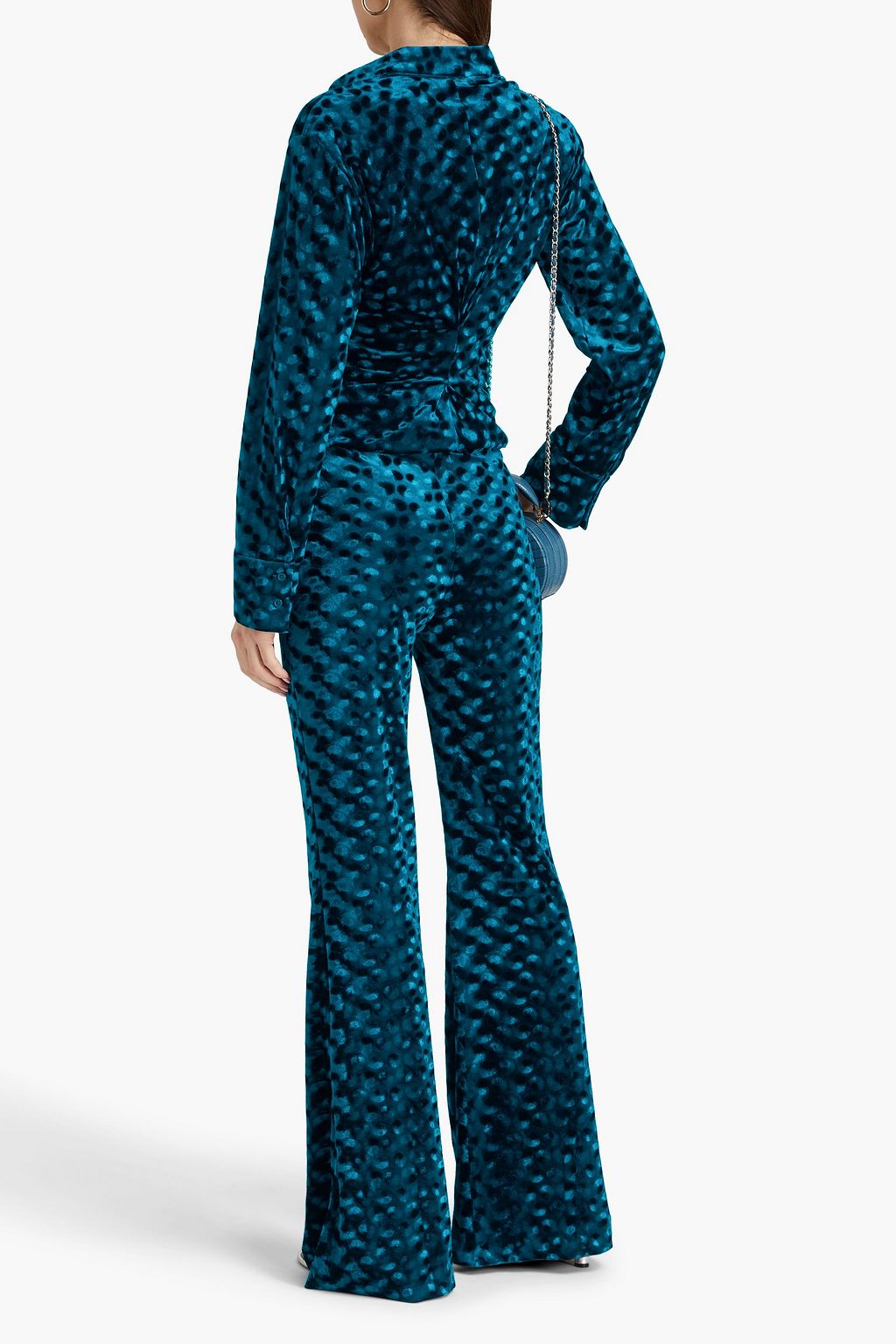 DIANE VON FURSTENBERG 프린트 스트레치 벨벳 플레어 팬츠