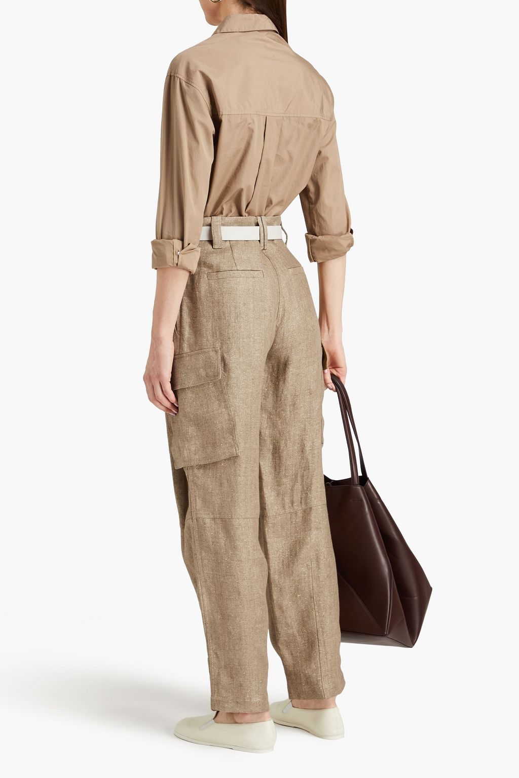 BRUNELLO CUCINELLI Pleated metallic linen-blend tapered pants