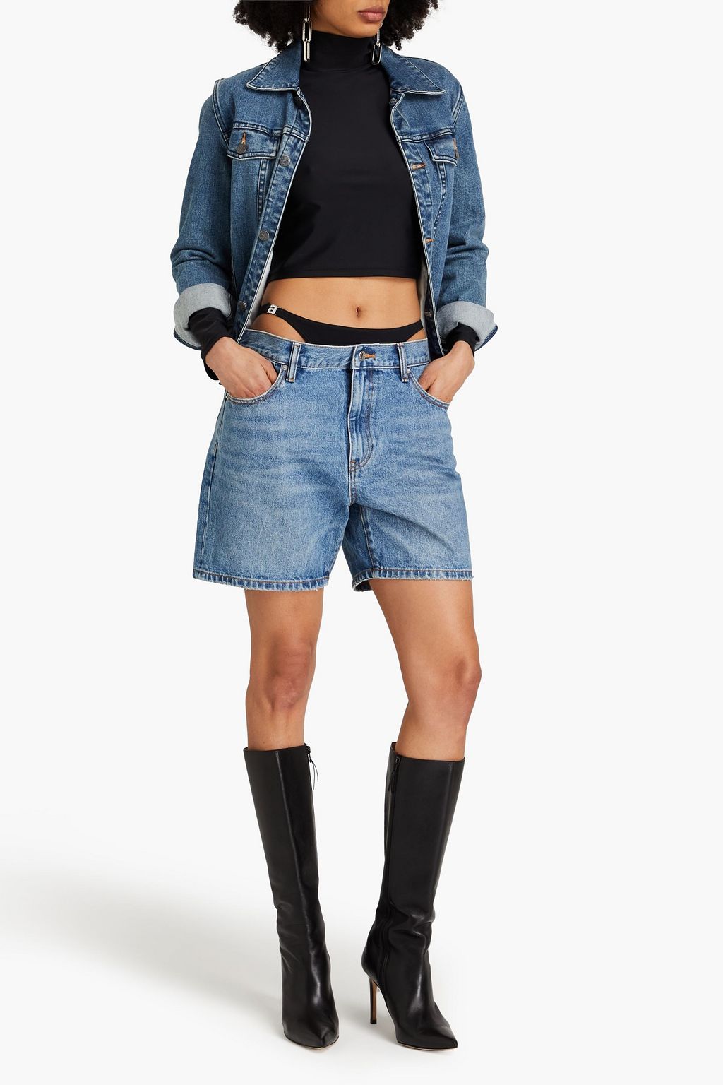 ALEXANDER WANG شورت بطبقات مصنوع من الجيرسي والدنيم
