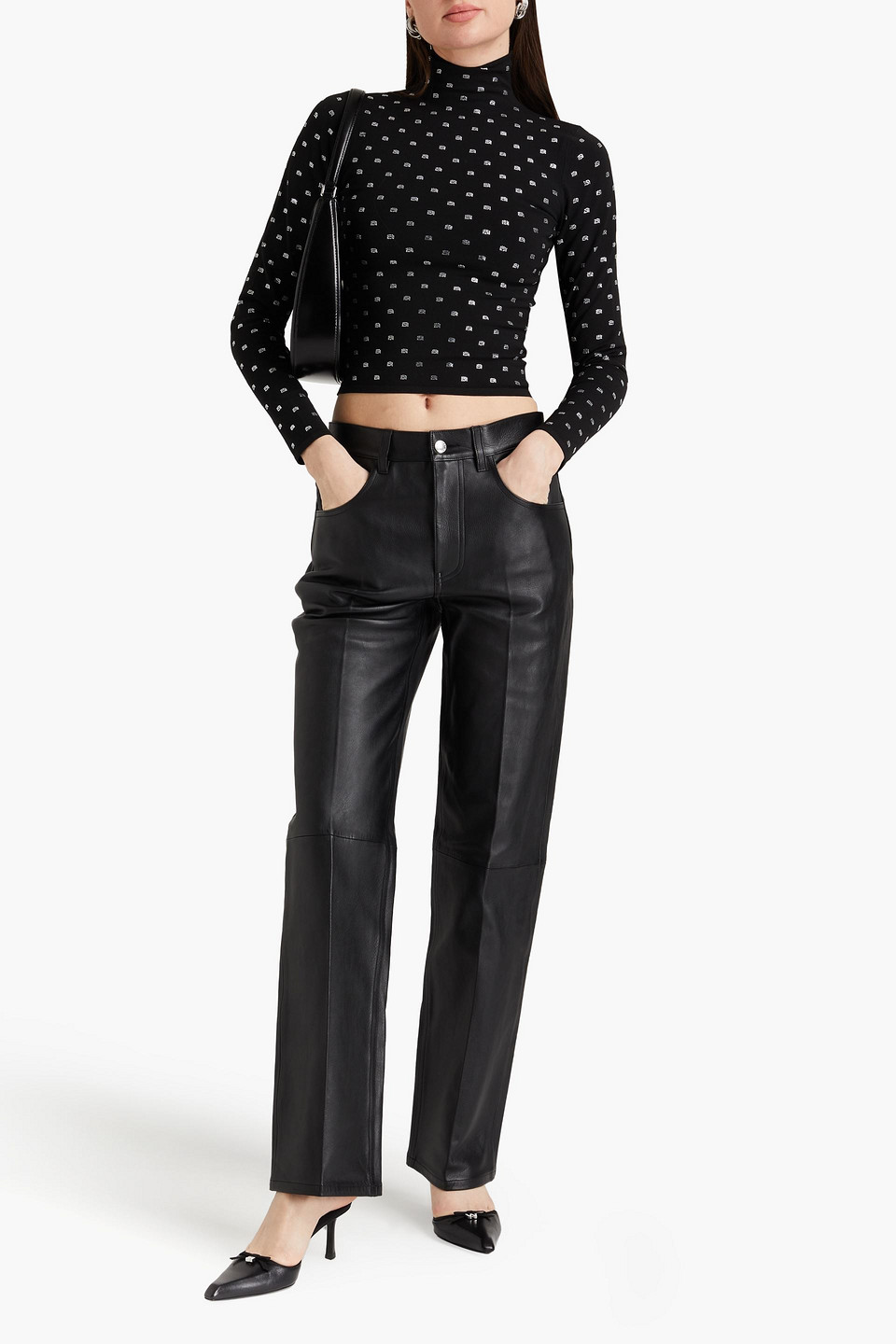  Alexander Wang - Cropped Rollkragenoberteil Aus Stretch-jersey Mit Kristallverzierung - Schwarz - Xs 