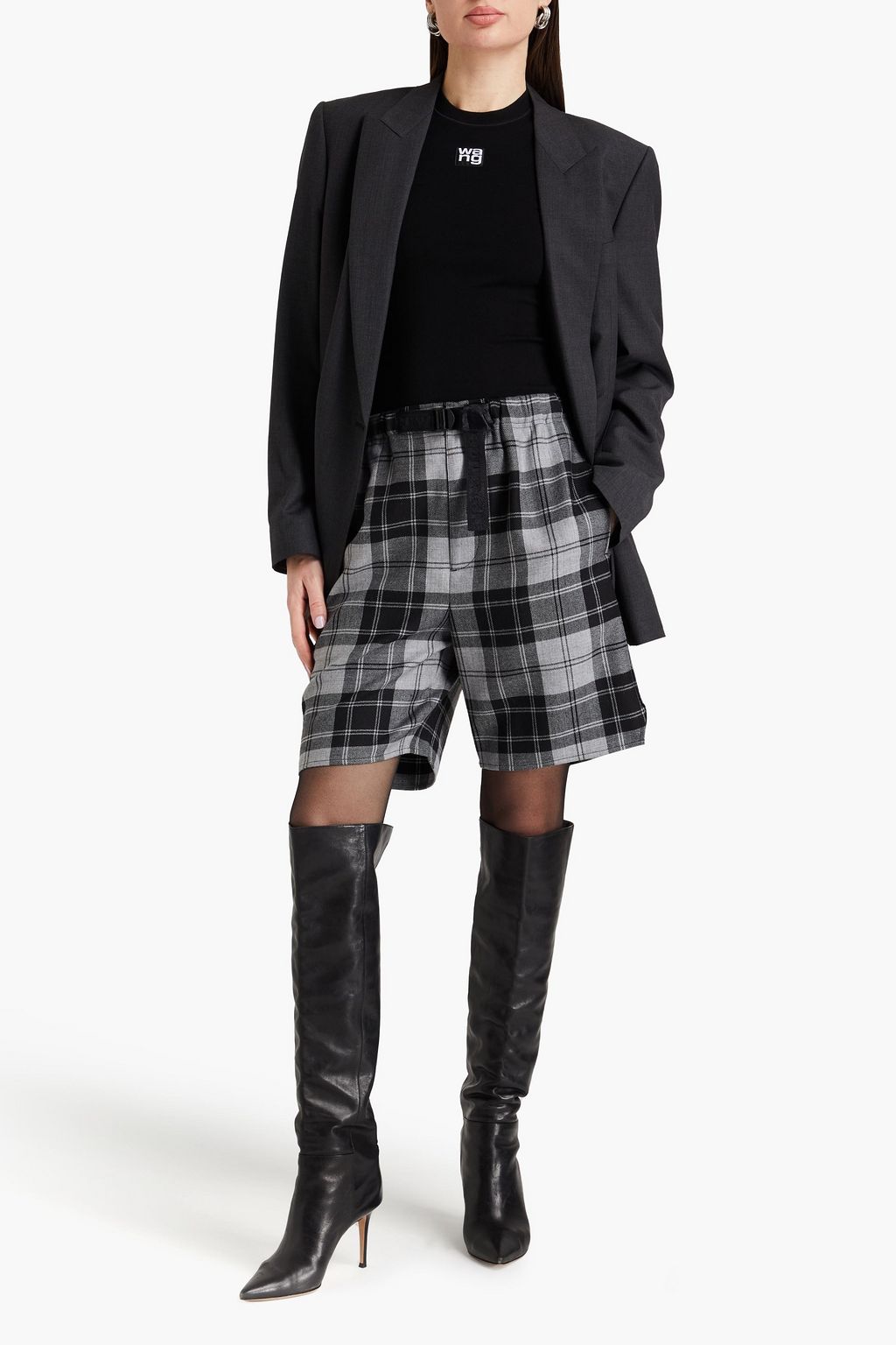 ALEXANDER WANG شورت مصنوع من الصوف ومزين بنقشة مربعات