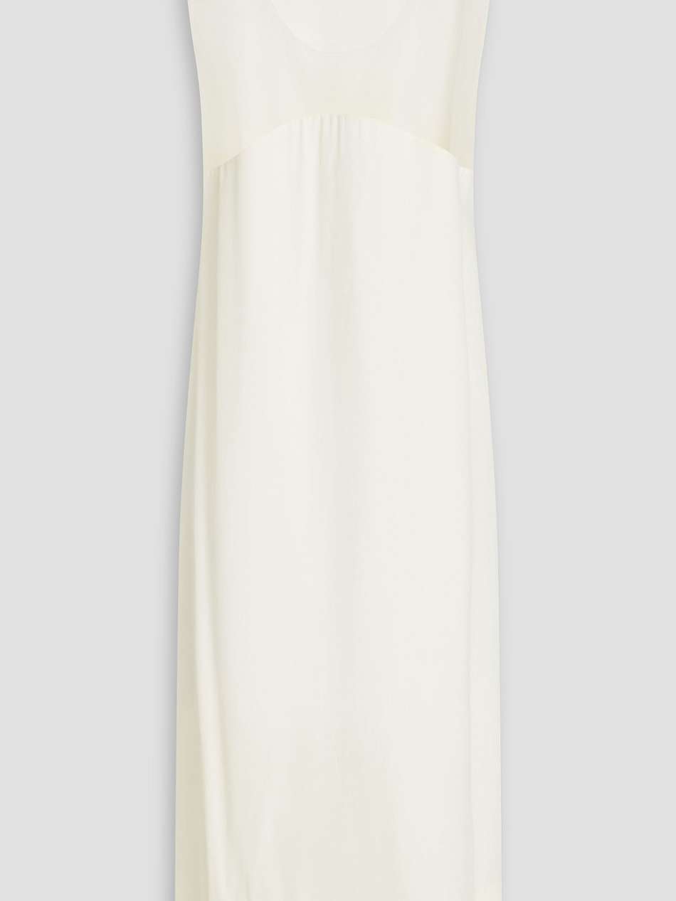 embellished tulle-paneled crepe de chine midi dress