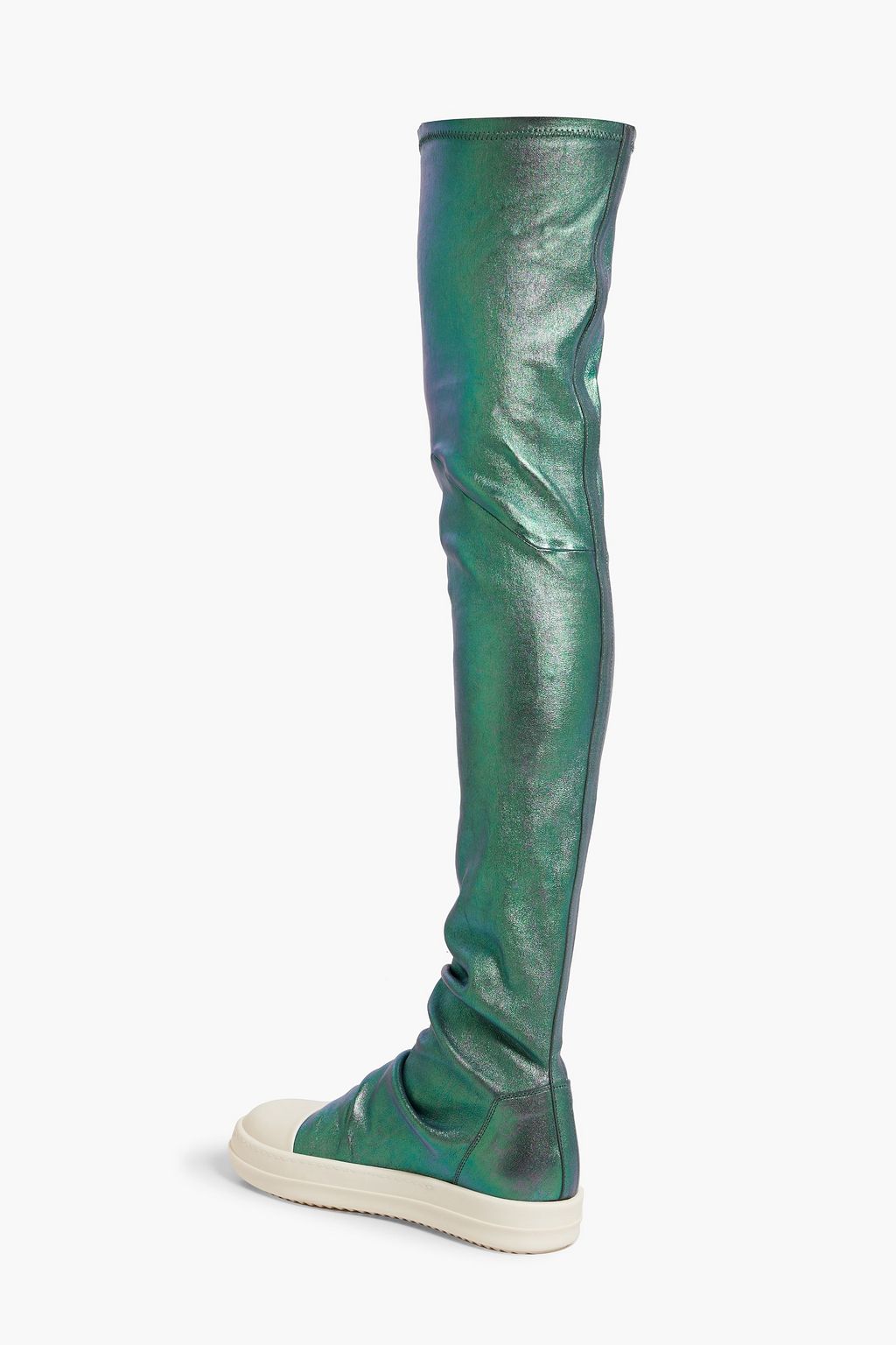 RICK OWENS Iridescent leather-blend over-the-knee boots