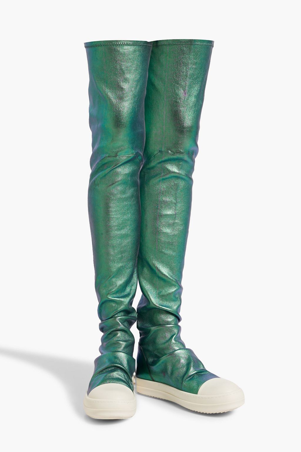 RICK OWENS Iridescent leather-blend over-the-knee boots