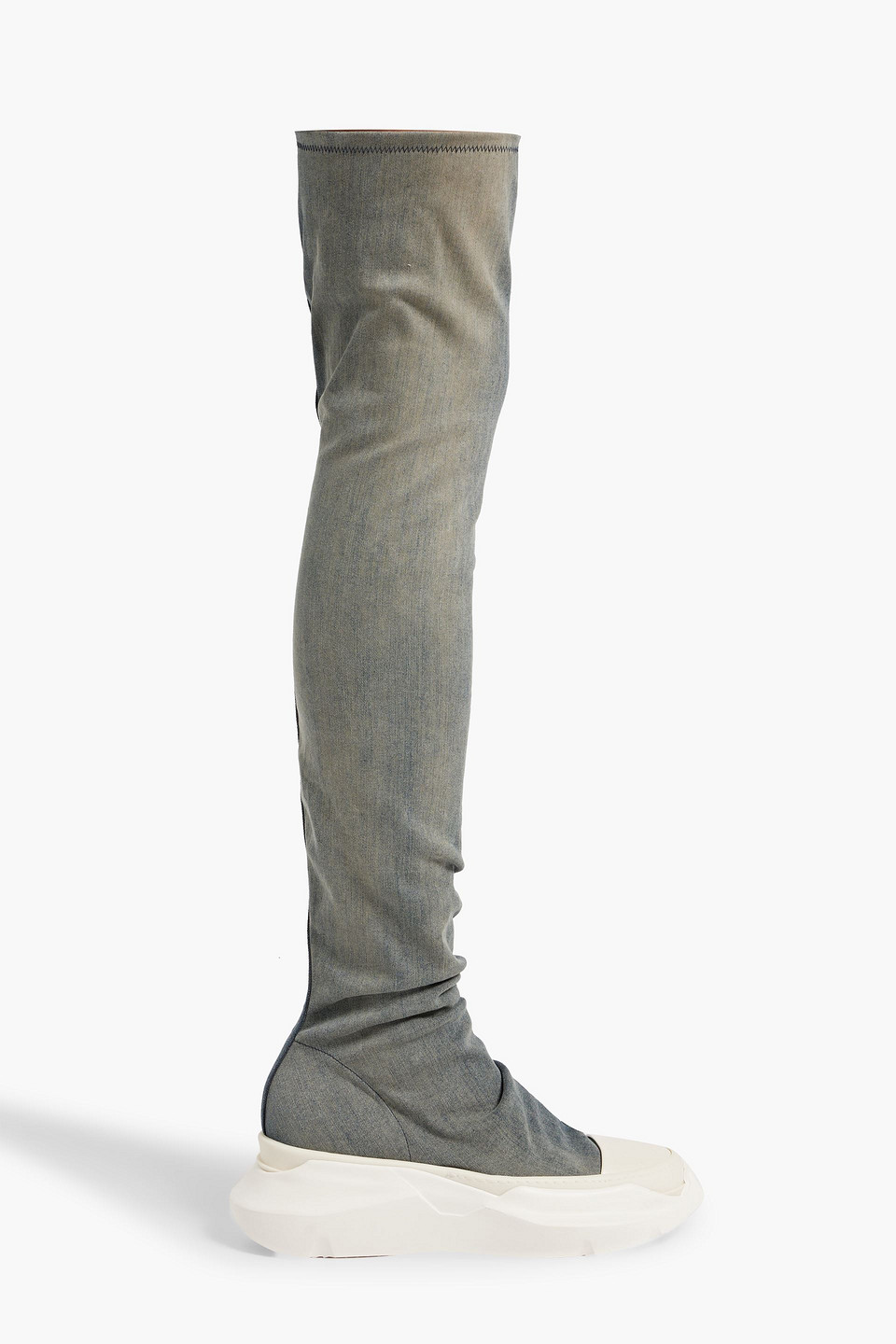 Rick Owens Abstract Over-the-knee Denim Platform Boots In Mid Denim