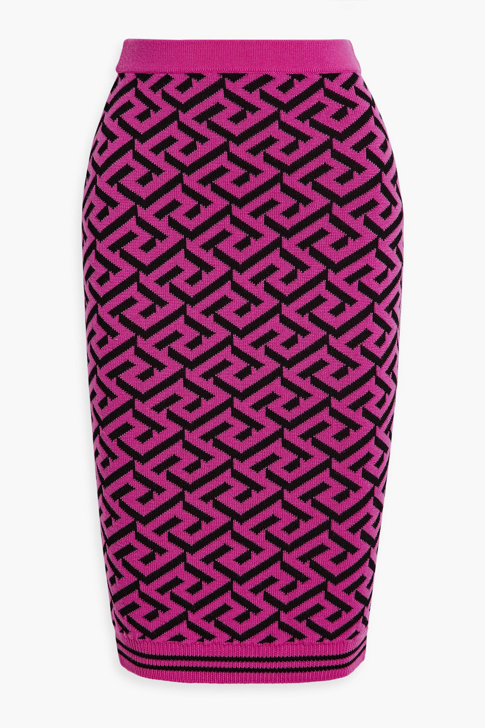 Versace La Greca Intarsia Knit Skirt In Fuchsia