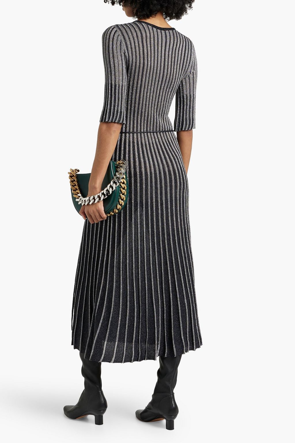 STELLA MCCARTNEY Cutout metallic striped stretch-knit midi dress