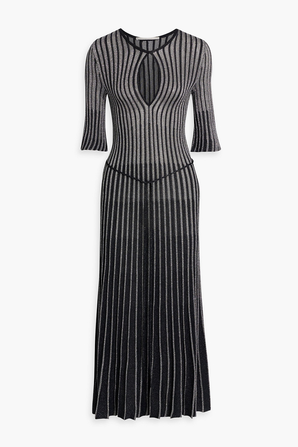 stella mccartney - cutout metallic striped stretch-knit midi dress - black - it 38