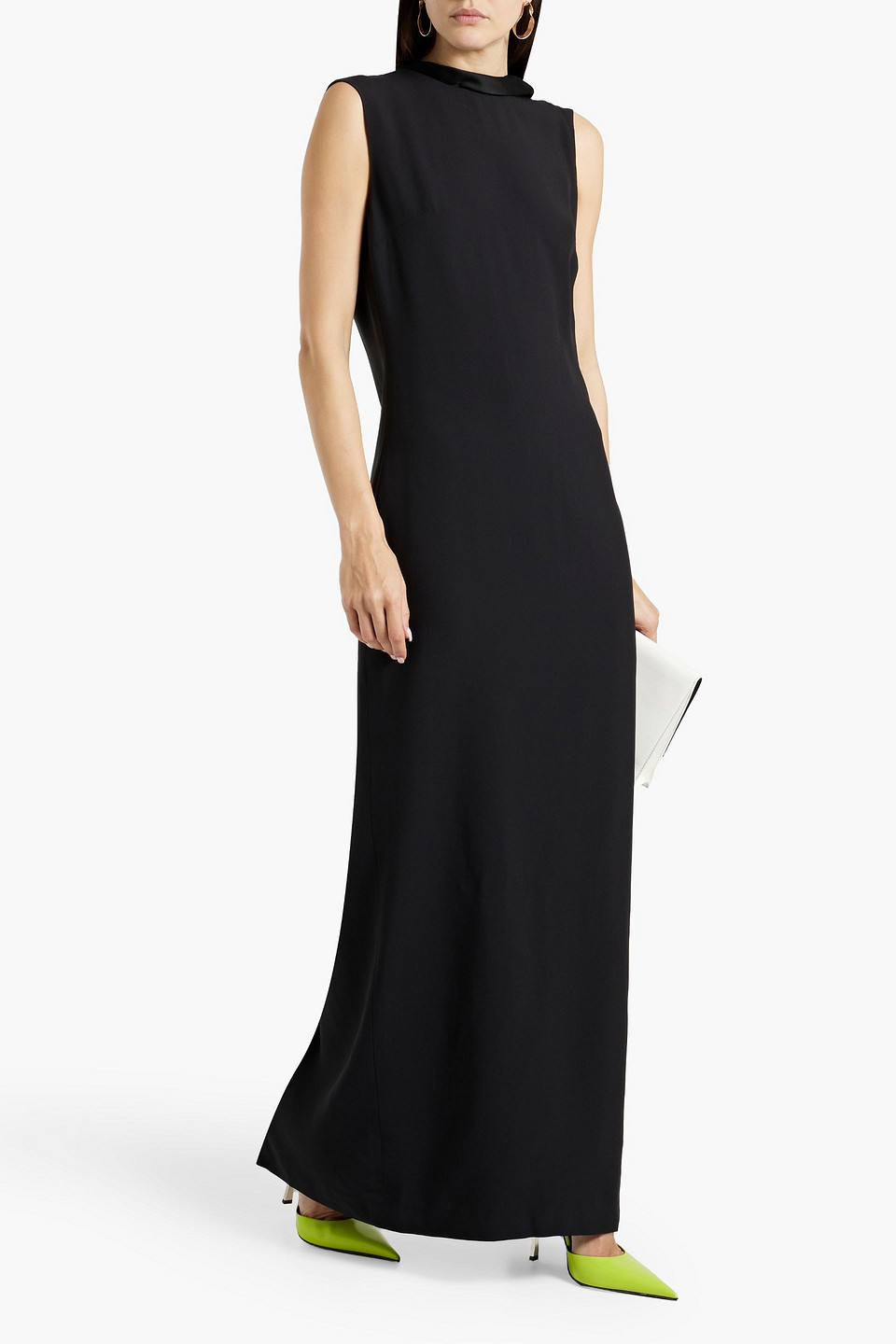 Shop Versace Open-back Draped Crepe Gown In Black