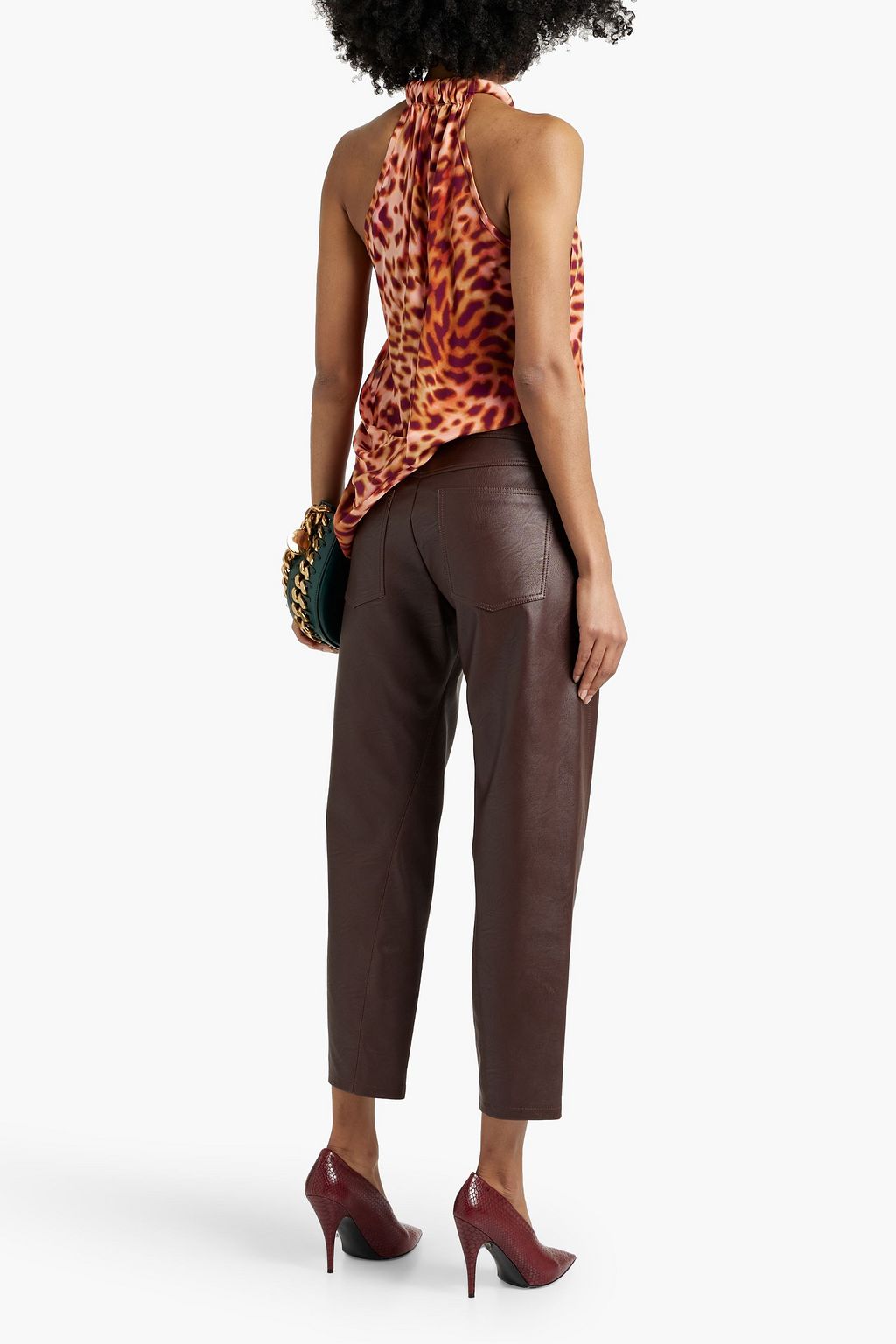 STELLA MCCARTNEY Asymmetric leopard-print silk-chiffon halterneck top