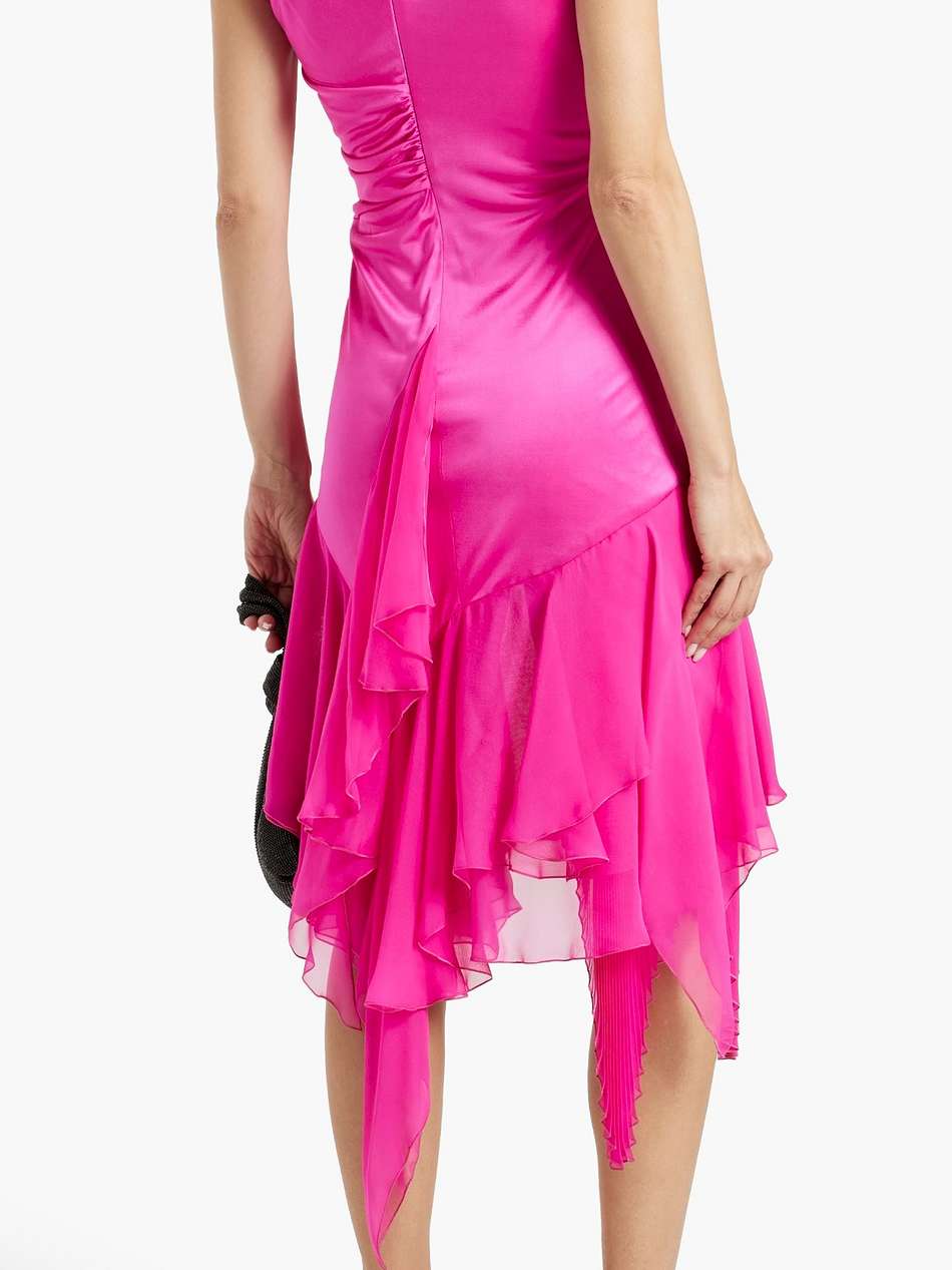 chiffon-paneled draped jersey midi dress